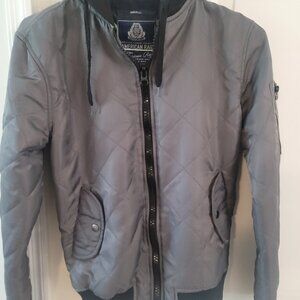 American Rag Men’s Quilted Hooded Bomber Jacket Full Zip Gray Size Small